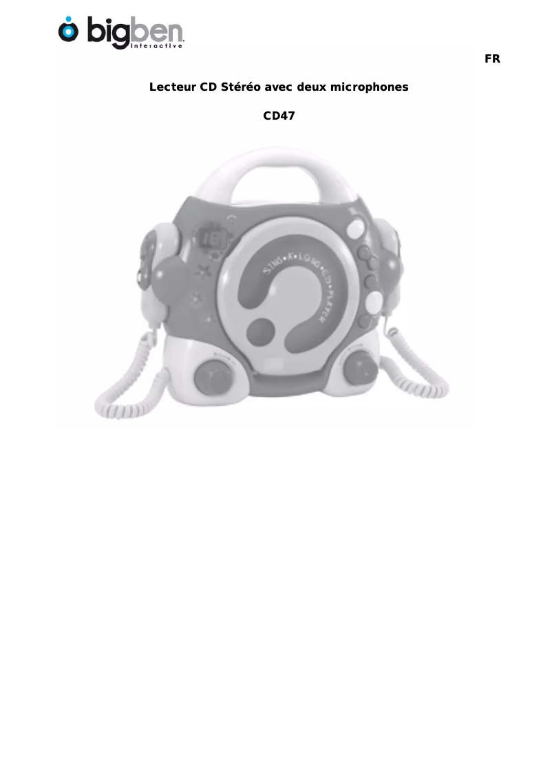 Page 1 de la notice Manuel utilisateur Bigben Interactive CD47BL