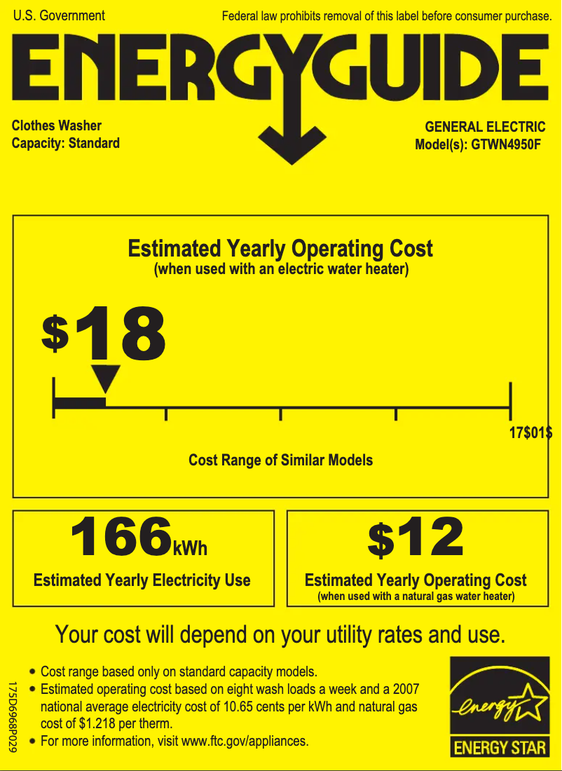 Página 1 del manual Etiqueta energética GE GTWN4950FWW