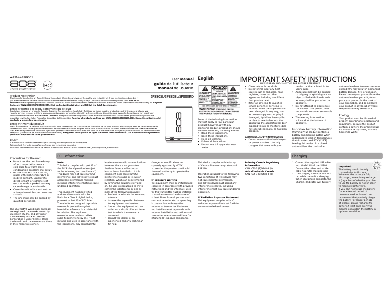 Page 1 de la notice Manuel utilisateur 808 Audio CANZ