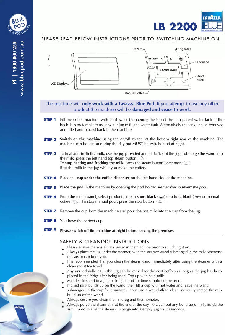 Page 1 of the manual User Manual Lavazza LB2200