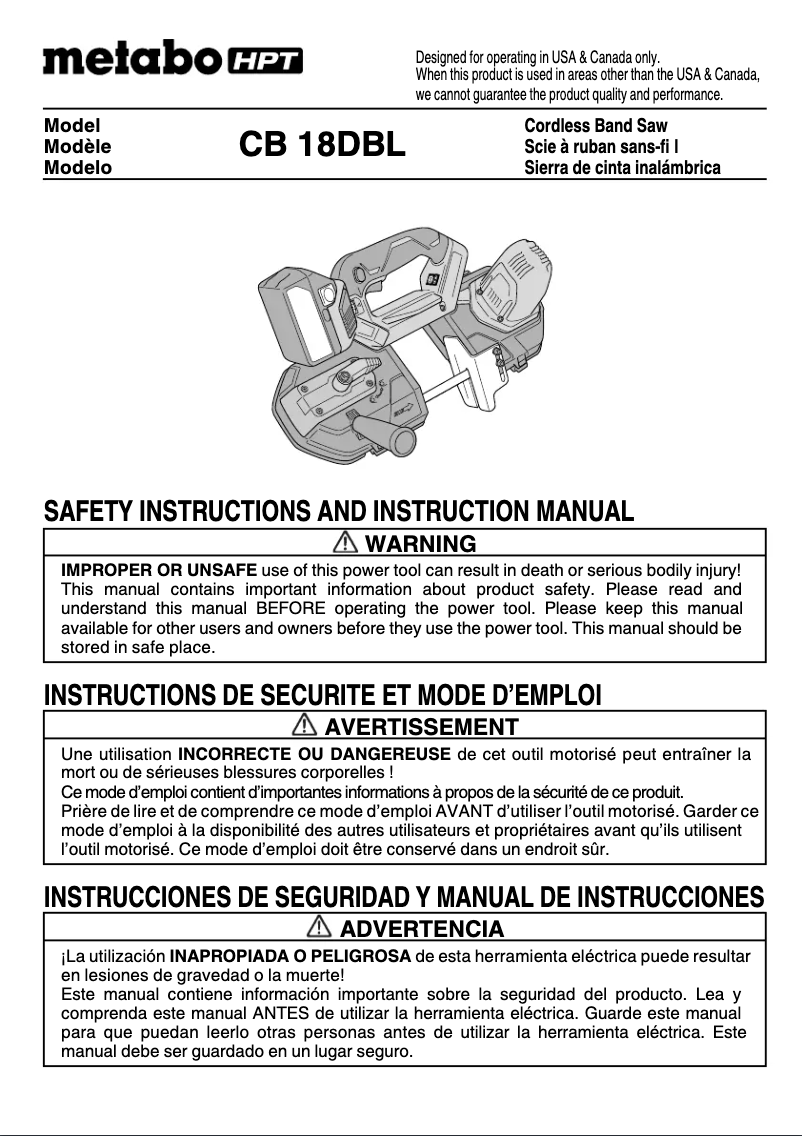 Page 1 de la notice Manuel utilisateur Metabo CB18DBL