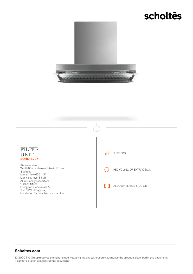 Page 1 de la notice Fiche technique Scholtès SOHG1920X