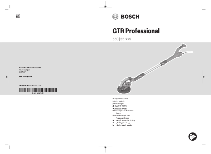 Page 1 de la notice Manuel utilisateur Bosch GTR 55-225 Professional