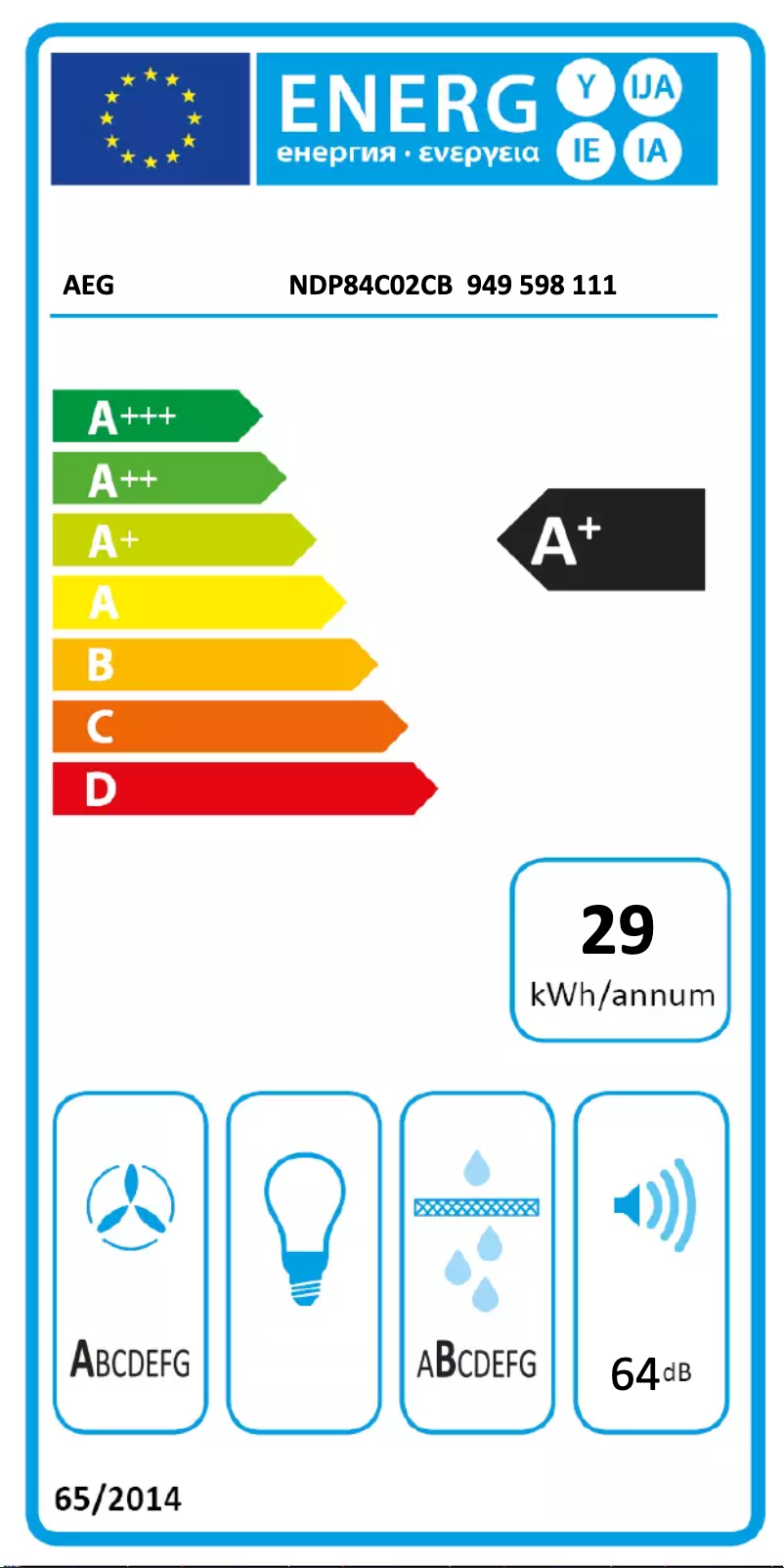Page 1 de la notice Label énergétique AEG NDP84C02CB