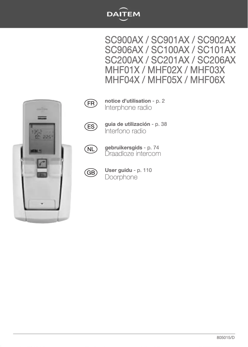 Page 1 of the manual User Manual Hager MHF05X