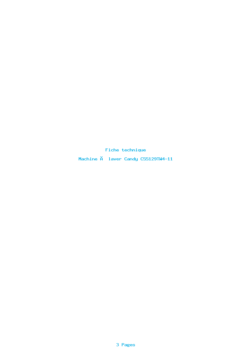 Page 1 de la notice Fiche technique Candy CSS129TW4-11