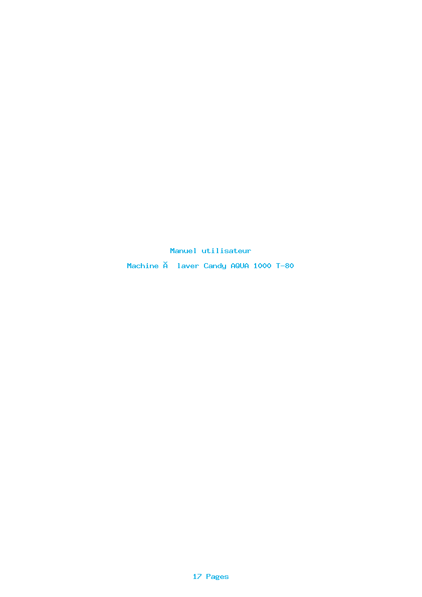 Page 1 de la notice Manuel utilisateur Candy AQUA 1000 T-80