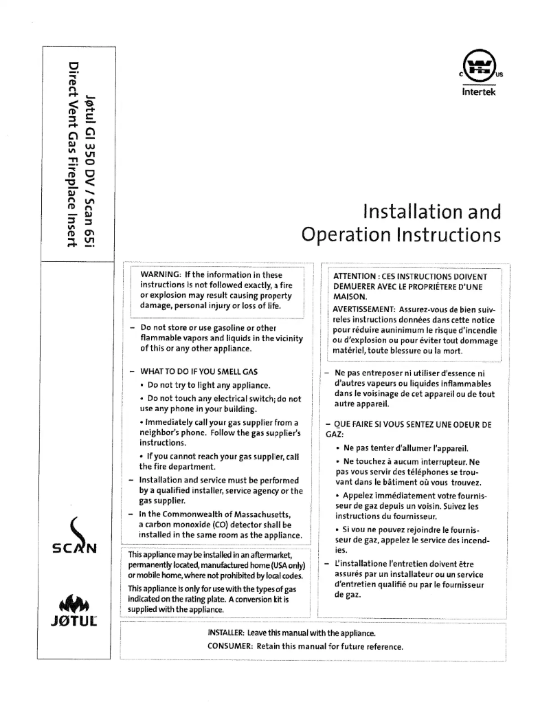 Página 1 del manual Manual de usuario Jøtul GI 350 DV