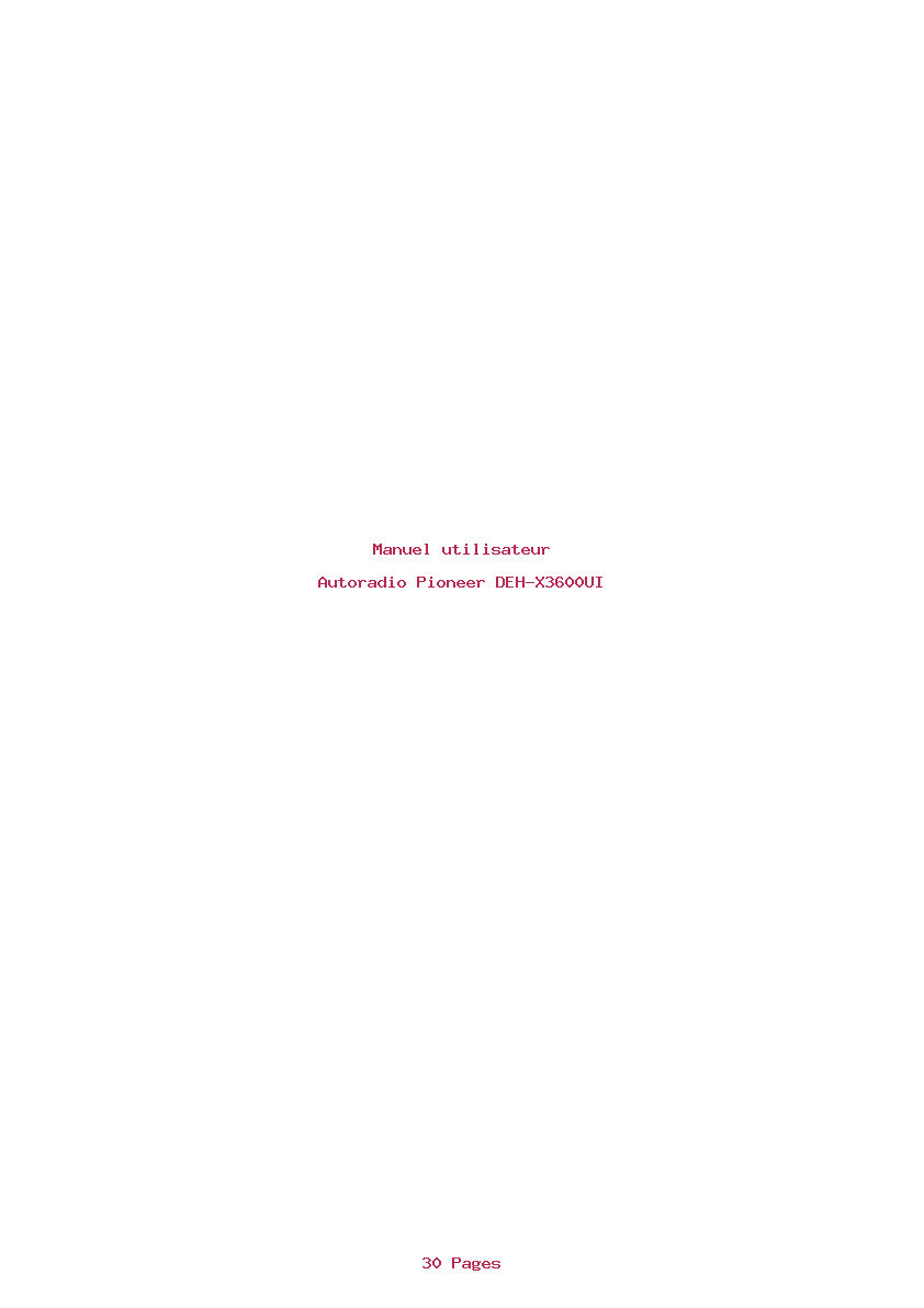 Page 1 de la notice Manuel utilisateur Pioneer DEH-X3600UI