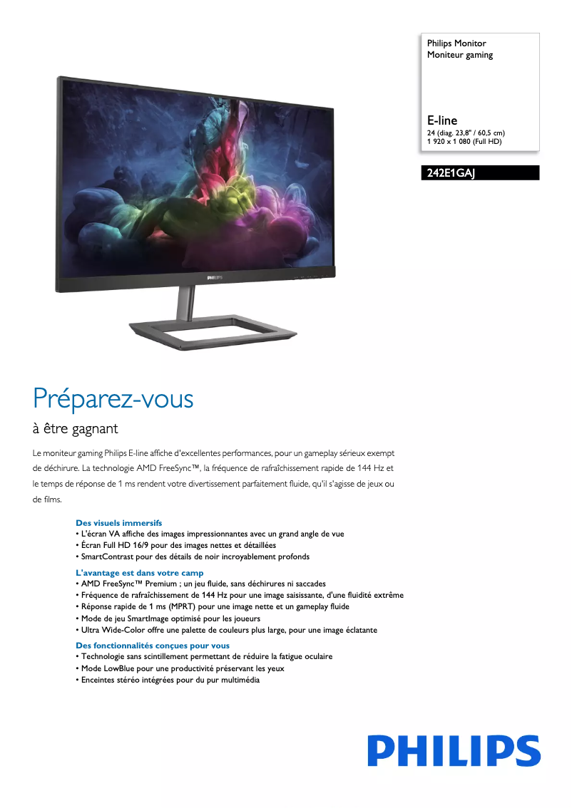 Page n°1 - Fiche technique Philips E Line 242E1GAJ