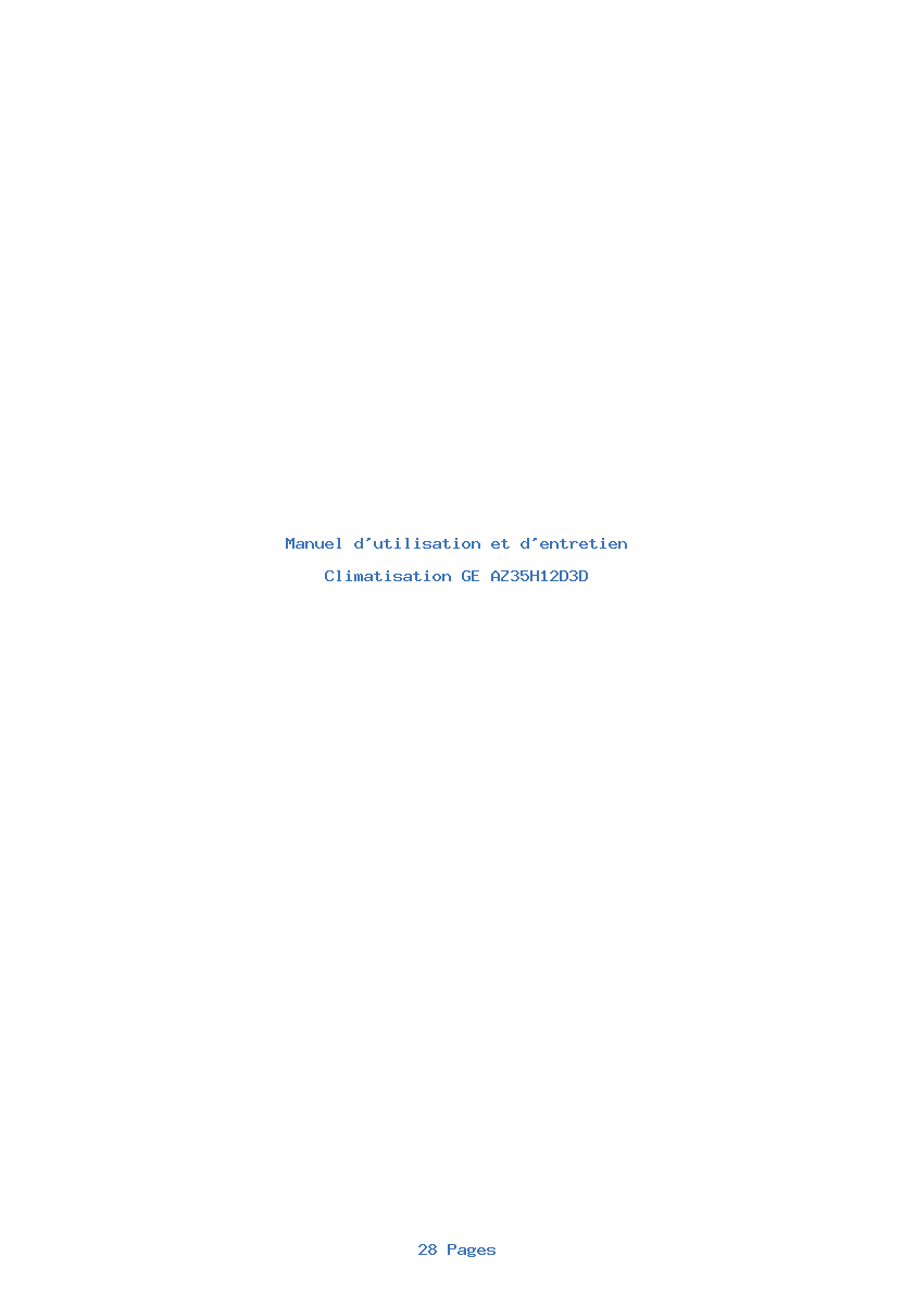 Page 1 de la notice Manuel d'utilisation et d'entretien GE AZ35H12D3D