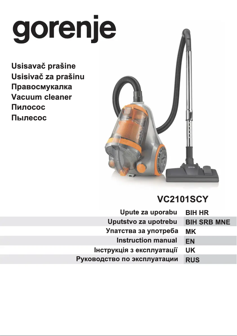 Page 1 de la notice Manuel utilisateur Gorenje VC2101SCY