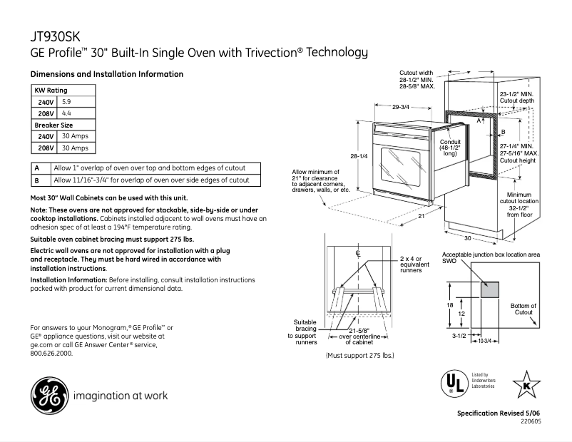 Page n°1 - Fiche technique GE JT930WHWW