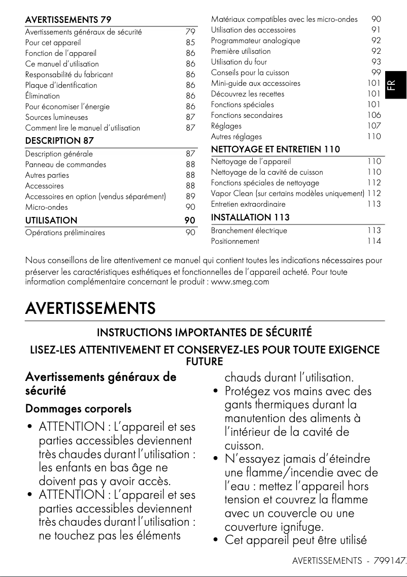 Page 1 de la notice Manuel utilisateur Smeg SO4102M1G