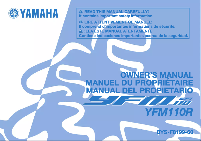 Page 1 de la notice Manuel utilisateur Yamaha YFM110R (2024)