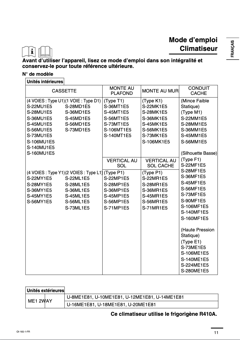 Page 1 de la notice Manuel utilisateur Panasonic U-8ME1E81