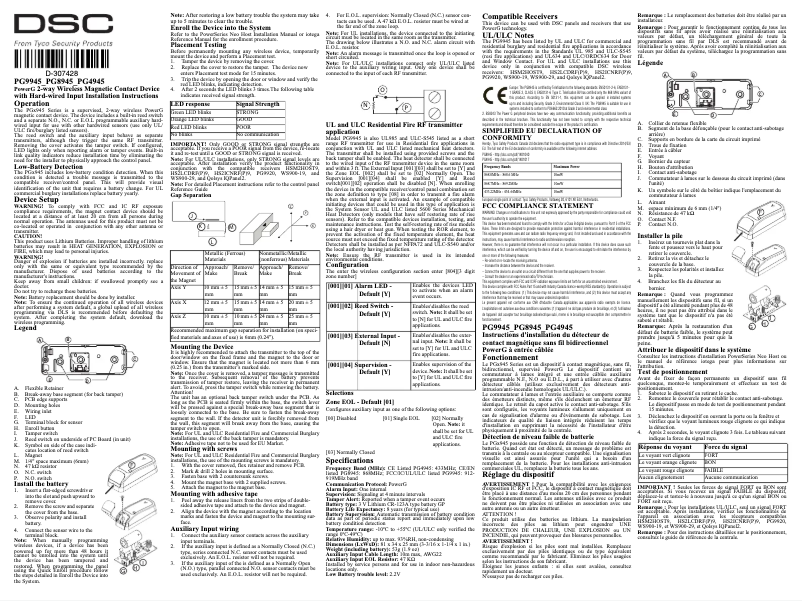 Page 1 de la notice Guide d'installation DSC PG9945