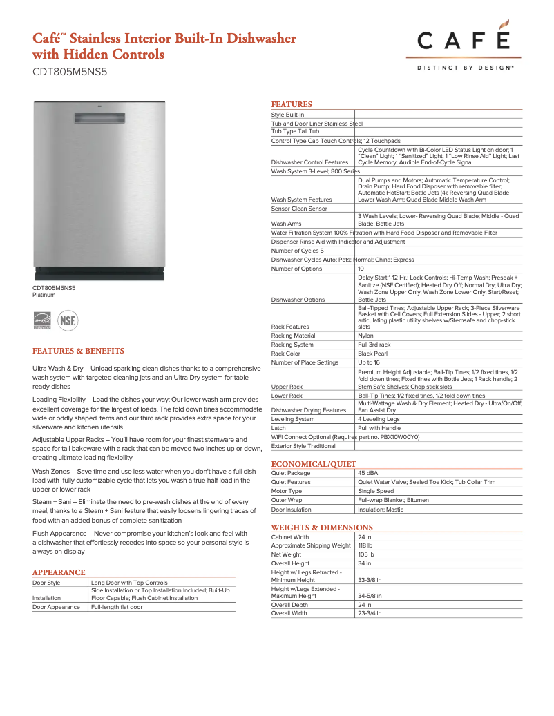 Page 1 of the manual Technical Sheet GE CDT875M5NS5