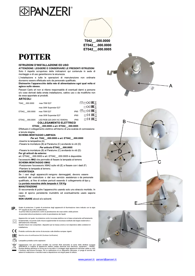 Page 1 de la notice Manuel utilisateur Panzeri Potter