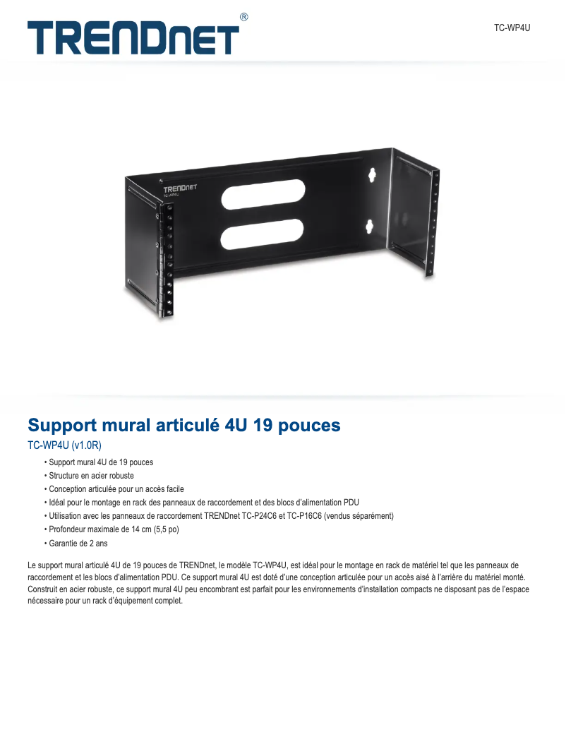Page 1 de la notice Fiche technique TRENDnet TC-WP4U