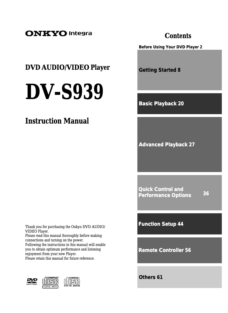 Page 1 de la notice Manuel utilisateur Onkyo DV-S939