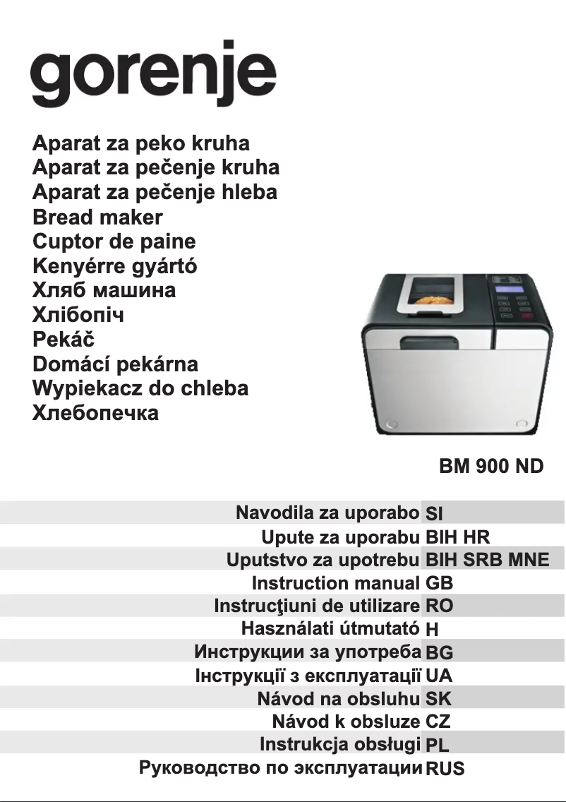 Page 1 de la notice Manuel utilisateur Gorenje BM900ND