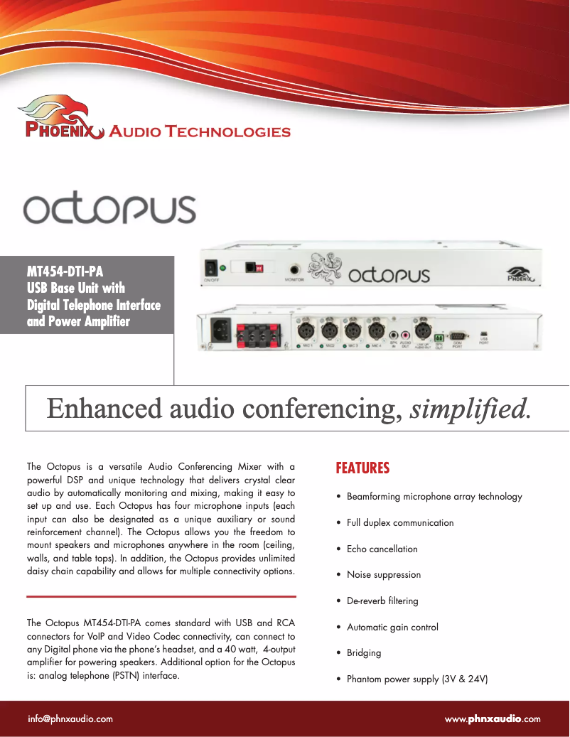 Page 1 de la notice Manuel utilisateur Phoenix Audio MT454-DTI-PA