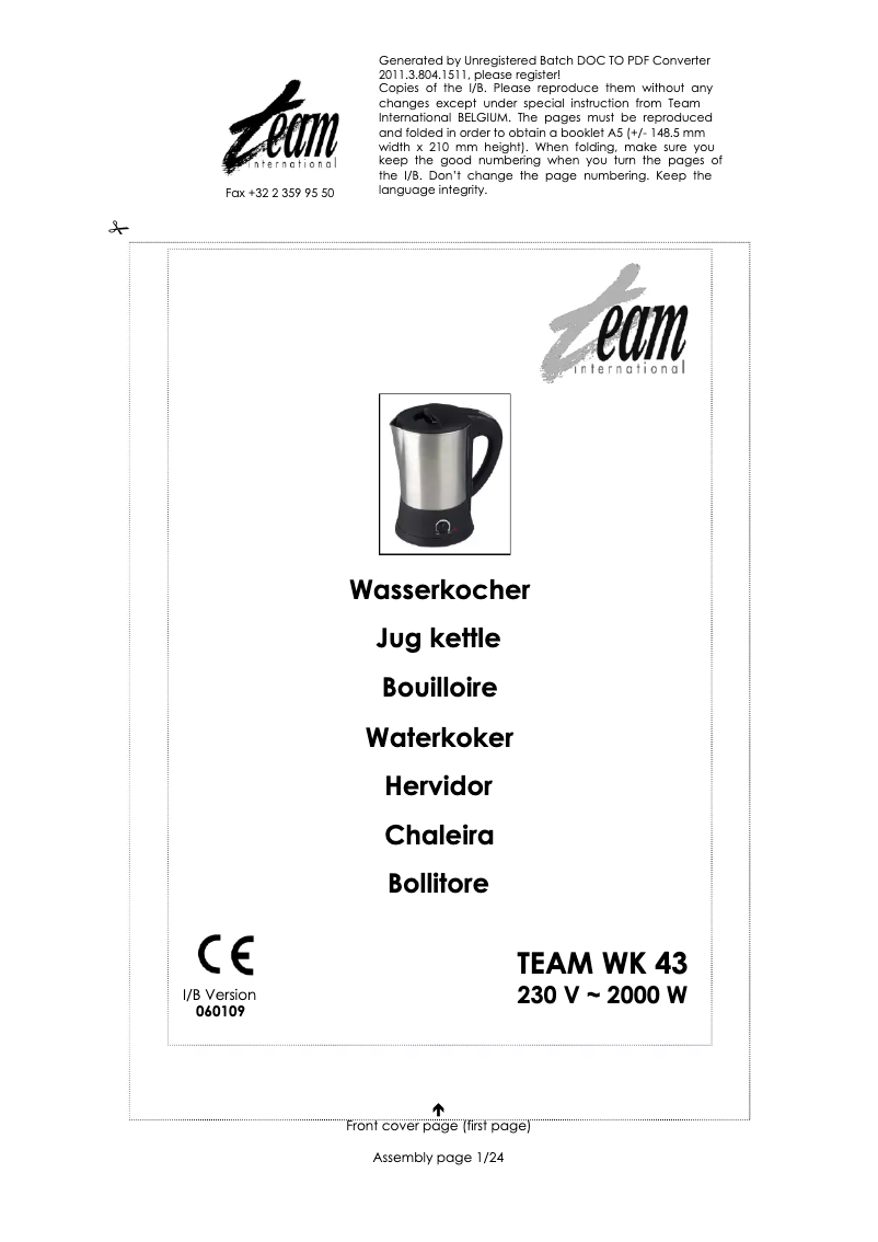 Page 1 de la notice Manuel utilisateur Team WK 43