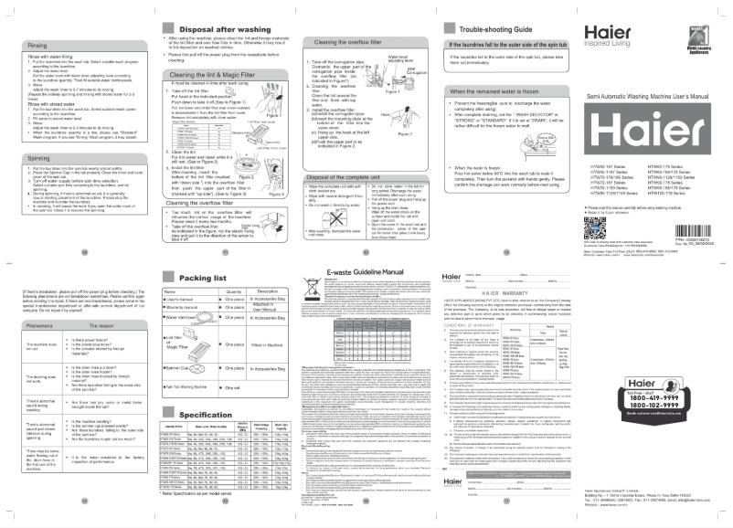 Página 1 del manual Manual de usuario Haier HTW62-187BO