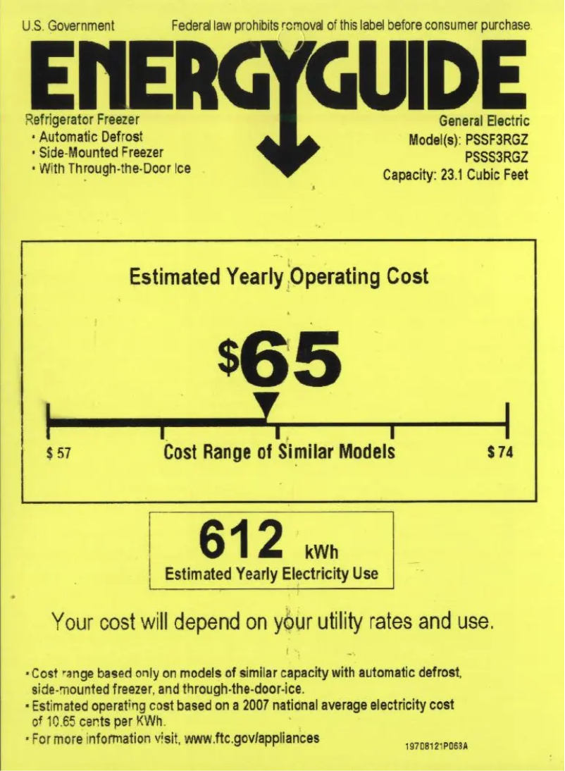 Página 1 del manual Etiqueta energética GE Profile PSSF3RGZCC