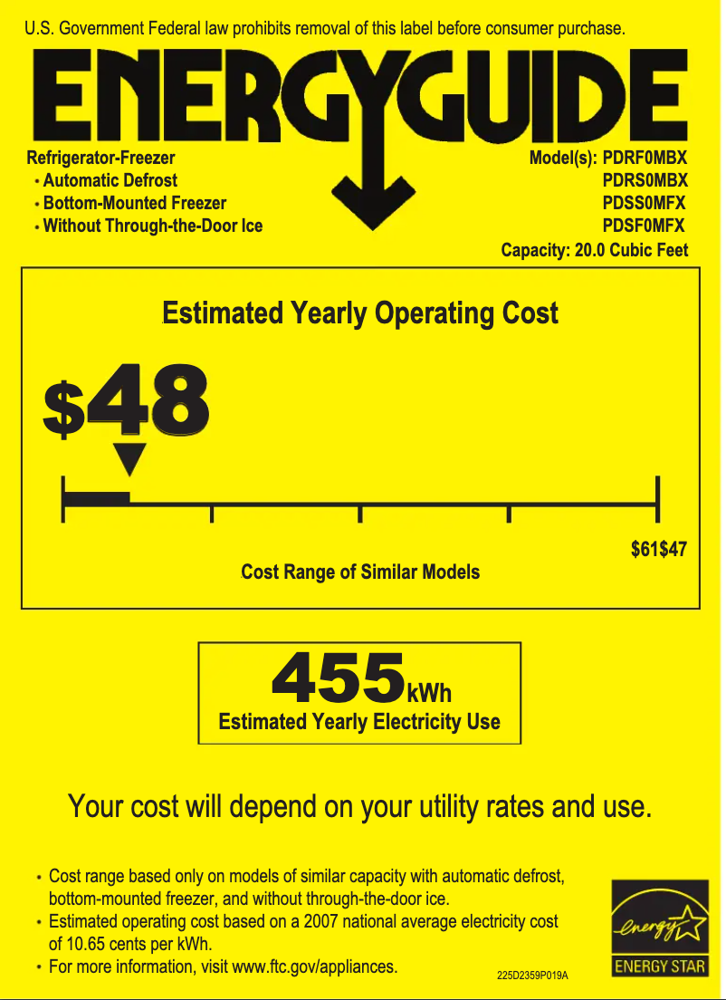 Page 1 of the manual Energy Label GE Profile PDSF0MFXCC