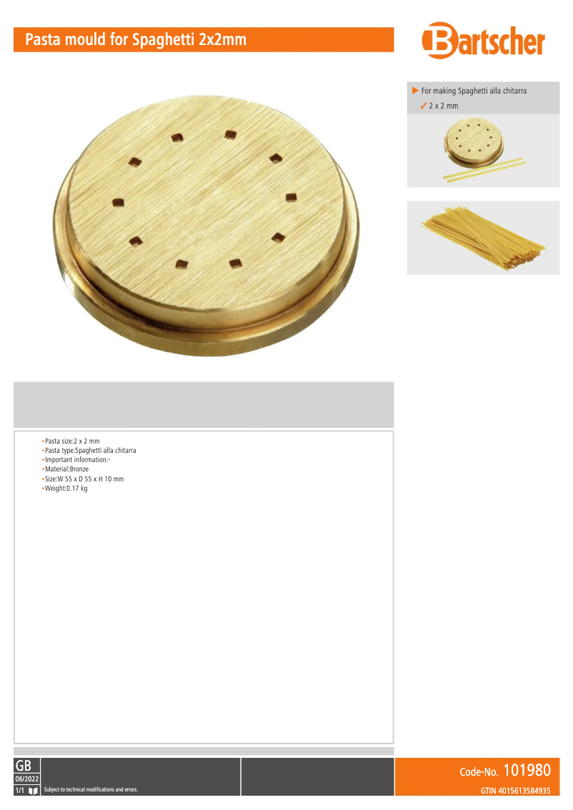 Page 1 de la notice Manuel utilisateur Bartscher 101980