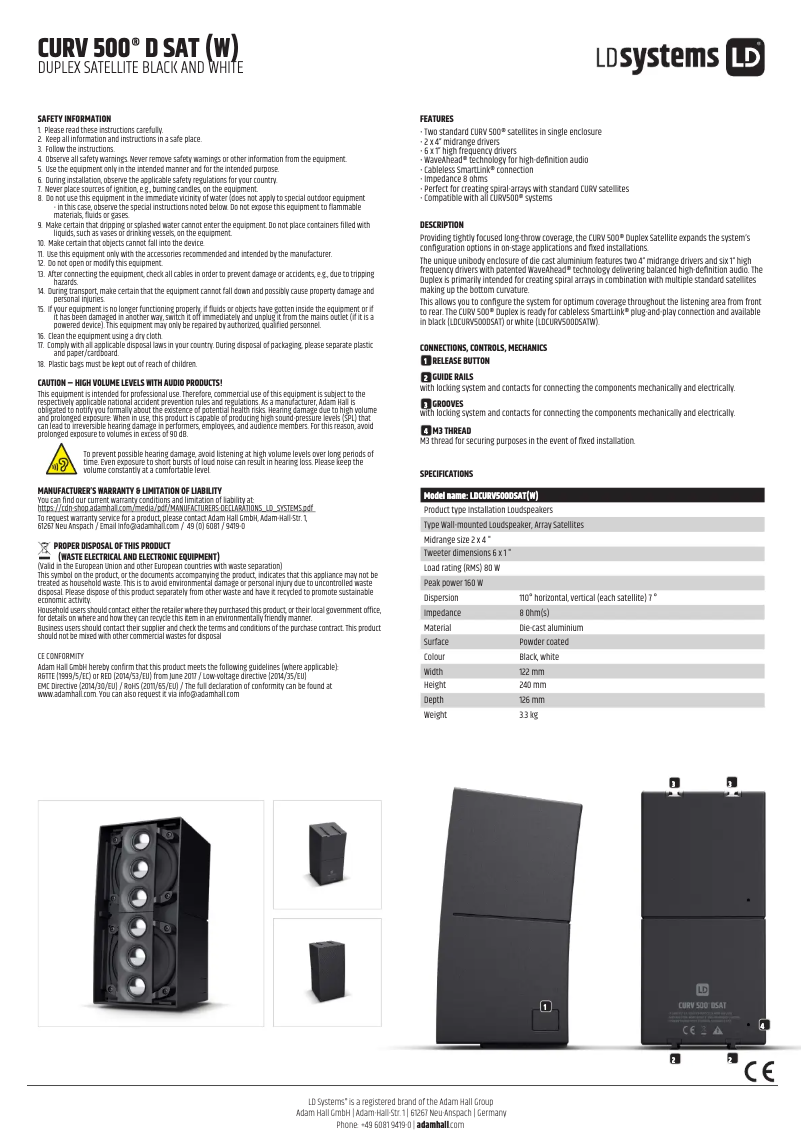 Page 1 de la notice Manuel utilisateur LD Systems CURV 500 D SAT