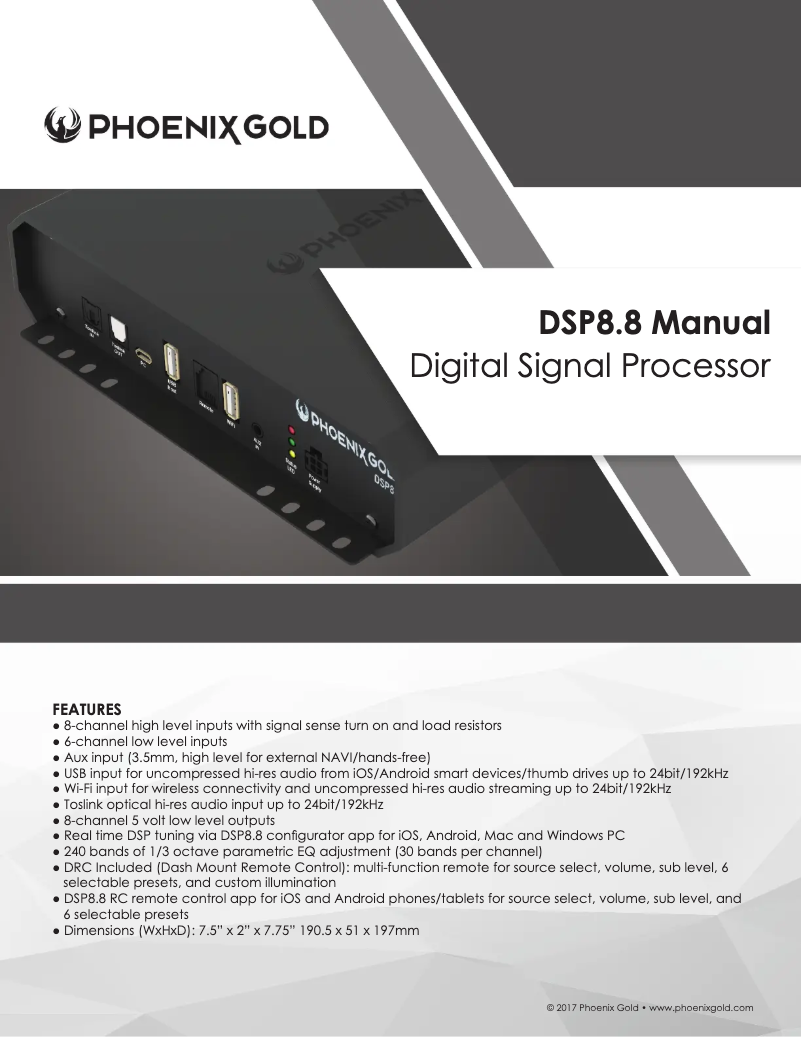Page 1 de la notice Manuel utilisateur Phoenix Gold DSP8.8