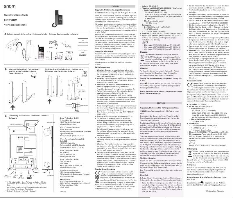Page 1 of the manual User Manual Snom HD350W