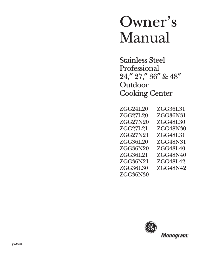 Página 1 del manual Manual de uso y mantenimiento GE ZGG36L31CSS