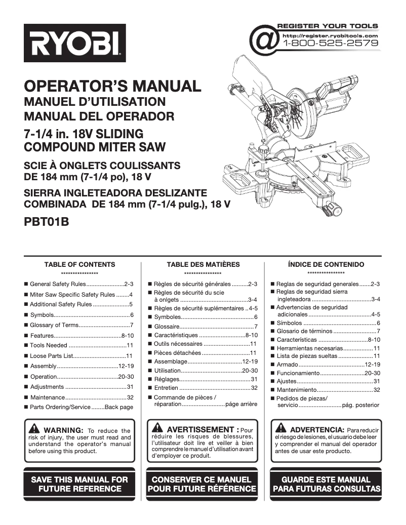 Page 1 de la notice Manuel utilisateur RYOBI PBT01B