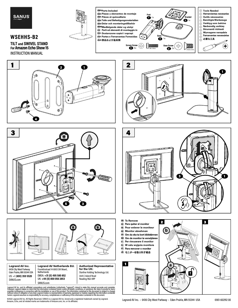 Page 1 de la notice Manuel utilisateur Sanus WSEHHS