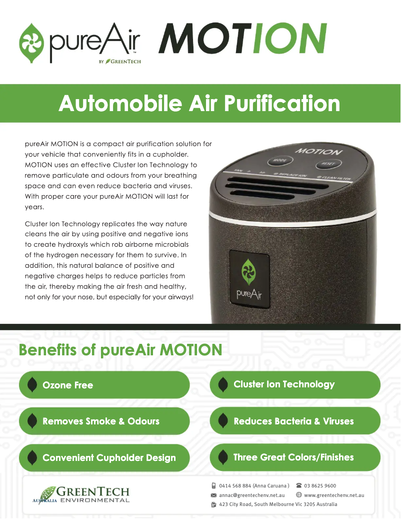 Page 1 of the manual Technical Sheet Greentec Motion