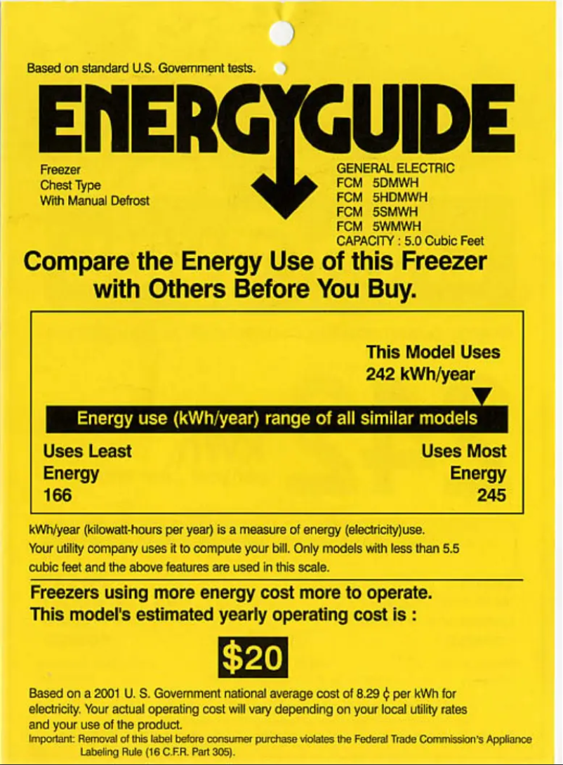 Page 1 de la notice Label énergétique GE FCM5HDMWH