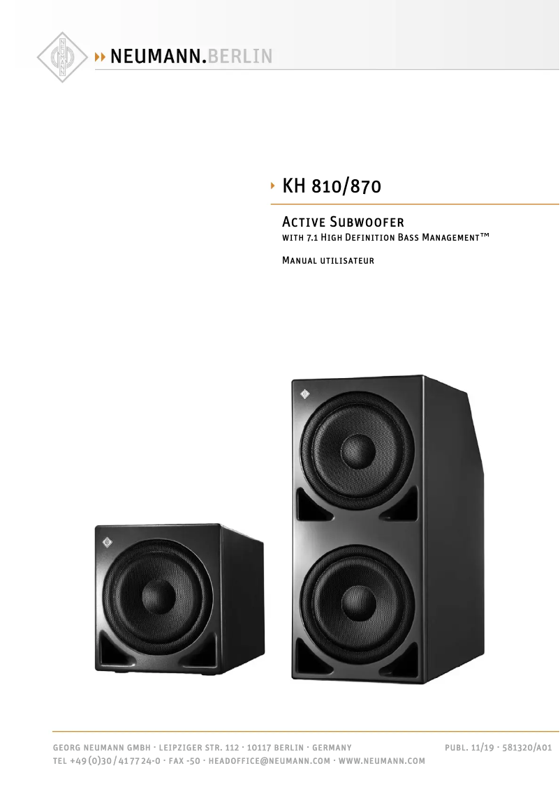 Page 1 de la notice Manuel utilisateur Neumann KH 870 G