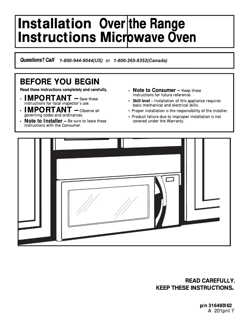 Page 1 de la notice Guide d'installation Frigidaire FFMV162LM
