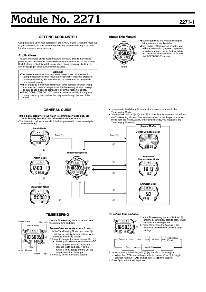 Page 1 de la notice Manuel utilisateur Casio PRG-40B-2VER