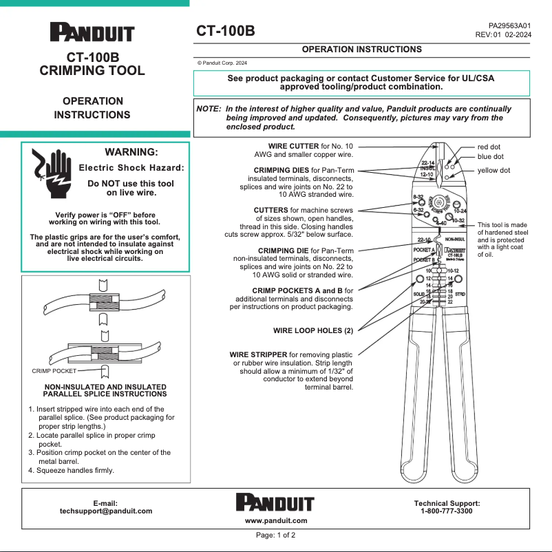 Page 1 of the manual User Manual Panduit CT-100B