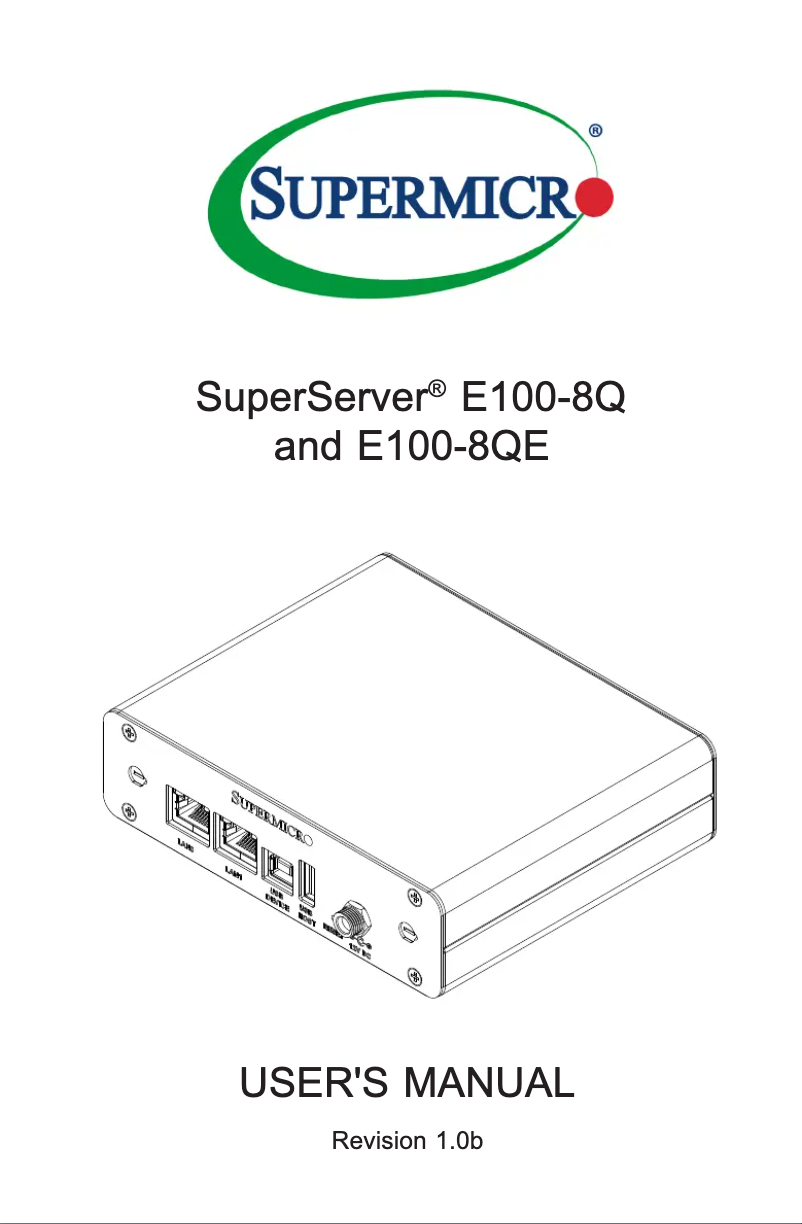 Page 1 de la notice Manuel utilisateur Supermicro SuperServer E100-8Q