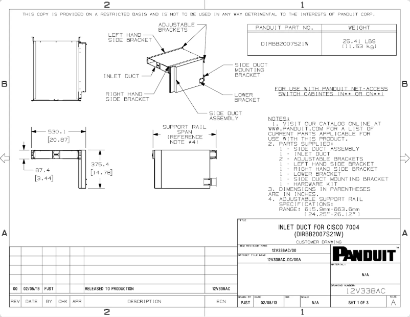 Page 1 de la notice Dessin technique Panduit DIRBB2007S21W