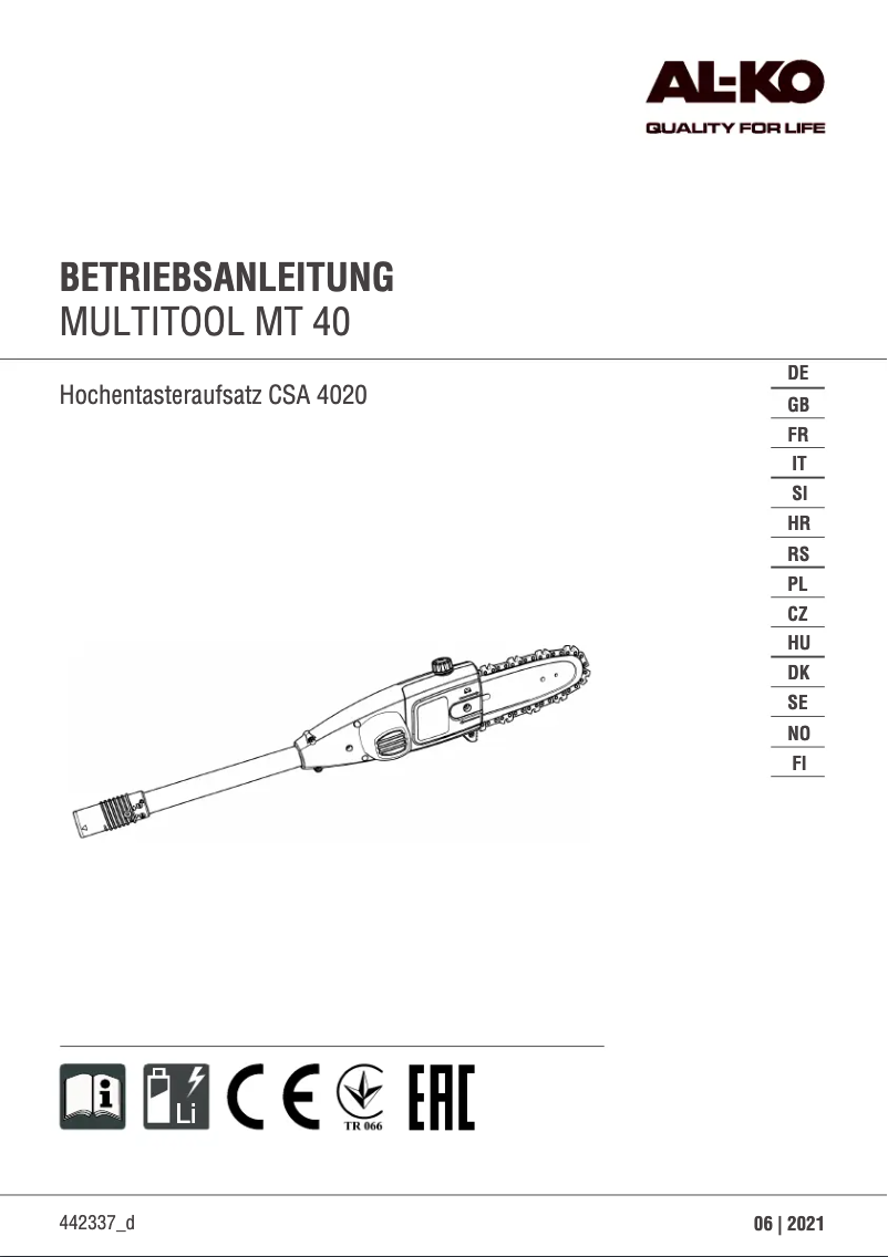 Page 1 de la notice Manuel utilisateur AL-KO CSA 4020