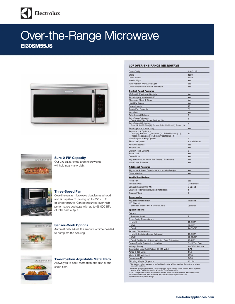 Página 1 del manual Ficha técnica Electrolux EI30SM55JW