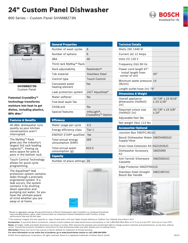 Page 1 of the manual Technical Sheet Bosch SHVM88Z73N