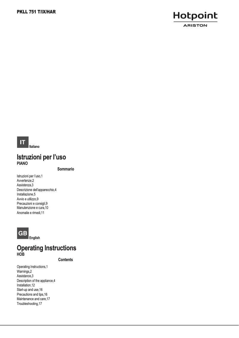 Página 1 del manual Manual de usuario Hotpoint Ariston PKLL 751 T/IX/HAR